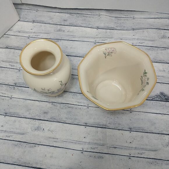Vintage Lenox Serenade Porcelain Bird Vase 6" And 4" Planter - Picture 1 of 16